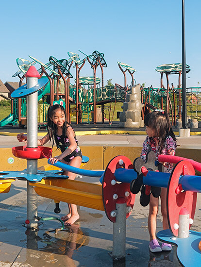 Kids splash park at The Orchards community Edmonton, AB